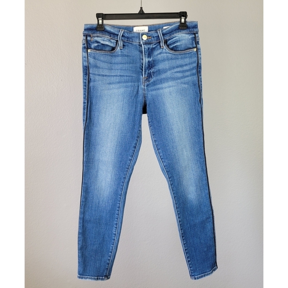 FRAME // le high skinny crop tux side piping super soft stretch denim jeans - Picture 2 of 15